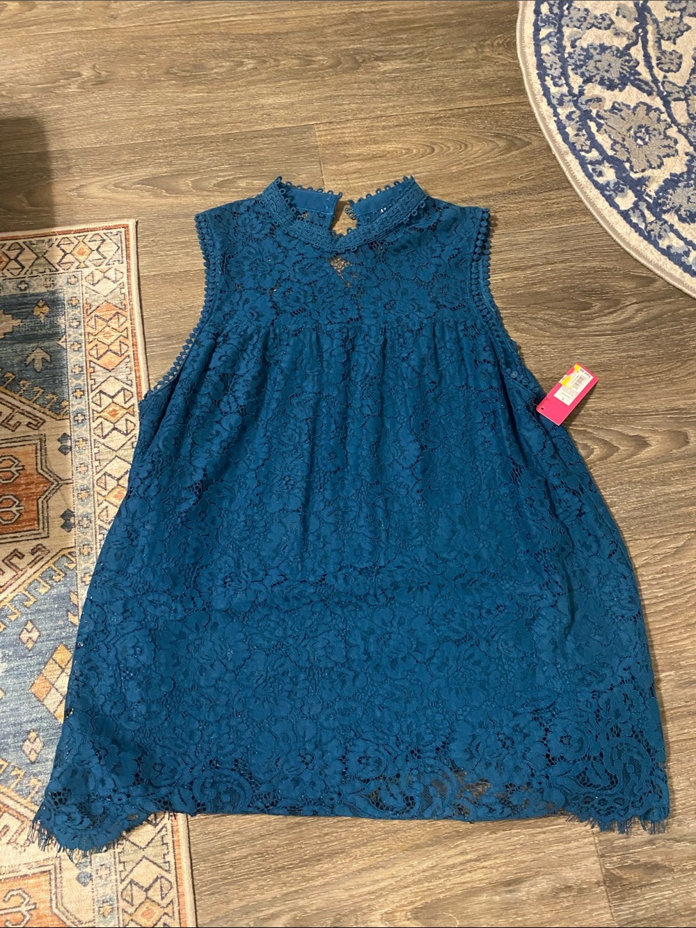 Xhilaration Teal Lace High-Neck Sleeveless blouse; size L